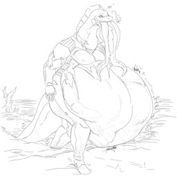 after_vore anthro belly big_belly duo female female_pred feral huge_belly outside overweight vore grindaviking senyuko_(integ) aquatic cephalopod coleoid eel fish mollusk octopodiform octopus 1:1 2019 hi_res monochrome