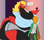 anthro big_breasts breasts cleavage clothed clothing comic dragon duo empyra_(rezflux) female hi_res huge_breasts larger_female lizard male mature_anthro mature_female mythological_creature mythological_scalie mythology overweight reptile scalie size_difference smaller_male tail thick_thighs vdisco walton_(vdisco) wide_hips