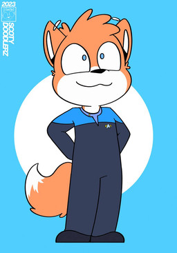 anthro blue_background cadet clothing male simple_background solo space_uniform standing uniform conditional_dnp scoty_doodlerz star_trek scoty_(scottjames27) canid canine fox mammal hi_res