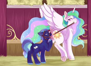 animal_genitalia animal_penis animal_vulva anus balls bit_gag blue_eyes blush bridle butt clitoris cunnilingus cutie_mark dock_(anatomy) dominant dominant_female duo equine_genitalia equine_penis equine_vulva eyebrows eyelashes feathered_wings feathers female feral feral_on_feral floppy_ears fur gag genitals hair half-closed_eyes half-erect hay hay_bale hooves horn inner_ear_fluff inside leash long_hair looking_back male male/female mouth_hold multicolored_hair narrowed_eyes nude open_mouth oral penis puffy_anus purple_eyes rainbow_hair raised_tail sex shadow side_view size_difference sparkles stable standing submissive submissive_male tail tail_wraps teeth tongue tongue_out tuft two_tone_hair underhoof vaginal vein vulva white_body white_feathers wings wraps aries84 friendship_is_magic hasbro my_little_pony mythology fan_character indigo_opus princess_celestia_(mlp) crystal_pony_(mlp) equid equine mammal mythological_creature mythological_equine winged_unicorn 2018 hi_res