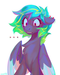bared_teeth blue_hair chest_tuft ear_piercing ear_ring feathered_wings feathers female female_feral feral fur glistening glistening_eyes green_hair grey_body grey_fur grey_wings hair messy_hair piercing red_eyes ring_piercing simple_background solo teeth tuft white_background wings lostgoose hasbro my_little_pony mythology equid equine mammal mythological_creature mythological_equine pegasus 2025 4:5 dated hi_res signature