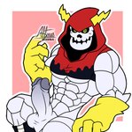 alien altenusy animated_skeleton anthro balls barazoku bone claws clothed clothing digital_media_(artwork) disney erection genitals humanoid humanoid_genitalia humanoid_penis lord_hater male muscular muscular_anthro muscular_male nude penis simple_background skeleton solo thick_thighs undead wander_over_yonder