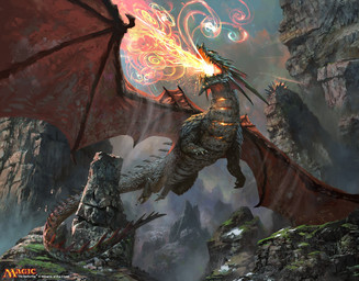 ambiguous_gender black_body black_scales breath_powers detailed_background elemental_manipulation feral fire fire_breathing fire_manipulation flying low-angle_view membrane_(anatomy) membranous_wings mountain open_mouth outside rock scales solo spread_wings tail wings simon_dominic hasbro magic:_the_gathering mythology wizards_of_the_coast dragon mythological_creature mythological_scalie scalie hi_res official_art