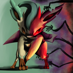 ambiguous_gender black_eyes brown_body brown_fur cape clothing corruption disembodied_hand feral fur green_background green_body green_fur group looking_at_viewer mostly_nude pupils red_sclera simple_background slit_pupils solo_focus minami_juuji nintendo pokemon eeveelution generation_4_pokemon leafeon pokemon_(species) 1:1 2016
