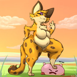 ambiguous_gender anthro belly big_belly big_breasts breasts eyelashes eyeliner featureless_breasts featureless_crotch female huge_hips huge_thighs looking_at_viewer makeup overweight overweight_anthro overweight_female solo thick_thighs wide_hips garuda_six kirby_(series) nintendo clawroline kirby felid leopard mammal pantherine waddling_head 1:1 2023 digital_media_(artwork) hi_res