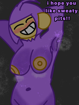anthro armpit_fetish breasts eyes_closed female hair hands_behind_head medium_breasts musky_penis purple_body purple_hair smile solo anonymous_artist nintendo pokemon fan_character aipom generation_2_pokemon haplorhine mammal monkey pokemon_(species) primate 3:4 hi_res