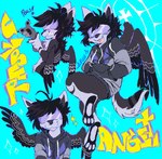 abstract_background anthro black_hair blue_background eyewear goggles grey_wings grin hair male open_mouth open_smile simple_background smile solo teeth wings shonencore domestic_cat felid feline felis mammal hi_res sketch_page nonbinary_(lore)