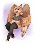 anthro bottomless breasts clothed clothing feathered_wings feathers female legwear lingerie looking_at_viewer nipples sitting slightly_chubby smile solo thigh_highs toeless_thigh_highs translucent translucent_clothing wide_hips wings boopeep mythology sona_(noxiis) avian bird eastern_screech_owl felid feline gryphon hybrid mammal mythological_avian mythological_creature owl screech_owl true_owl hi_res