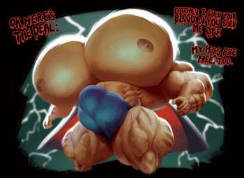 anthro big_bulge big_muscles big_pecs bulge cape clothing detailed_bulge dialogue huge_bulge huge_muscles huge_pecs hyper hyper_bulge hyper_muscles hyper_pecs low-angle_view male muscular muscular_male pecs solo text thong underwear vein veiny_muscles guzreuef english_text hi_res