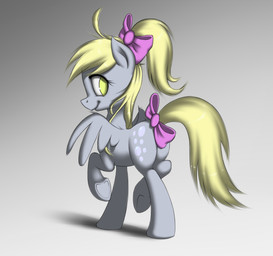 accessory blonde_hair bow_(feature) bow_accessory bow_ribbon bubble butt cutie_mark feathered_wings feathers female feral fur furgonomics grey_body grey_feathers grey_fur hair hair_accessory hair_bow hair_ribbon looking_at_viewer looking_back ponytail pose ribbons smile solo tail tail_accessory tail_bow tail_ribbon wings yellow_eyes sy_vs friendship_is_magic hasbro my_little_pony mythology derpy_hooves_(mlp) equid equine mammal mythological_creature mythological_equine pegasus 2013 hi_res