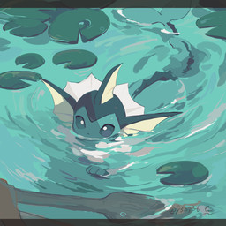 ambiguous_gender blue_body blue_eyes daww feral floating plant scales solo spikes split_form swimming water hideko nintendo pokemon aquatic eeveelution generation_1_pokemon pokemon_(species) vaporeon 1:1 absurd_res hi_res signature