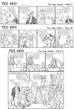 ambiguous_gender animal_print anthro big_breasts bottomwear box breasts clothed clothing container dialogue duo female footwear group hair high_heels leopard_print looking_at_viewer male mayim muscular muscular_anthro muscular_male open_mouth piercing profanity shoes skirt smile solo tail teeth text thick_thighs tongue sherrimayim hasbro magic:_the_gathering wizards_of_the_coast sherri_mayim ailurid canid canine dasyurid dasyuromorph gastropod mammal marsupial mollusk mustelid musteline procyonid quoll raccoon red_panda rhinoceros slug stoat true_musteline weasel comic digital_media_(artwork) english_text hi_res monochrome