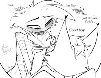 4_arms 4_fingers anthro anthro_on_anthro arm_grab asphyxiation bdsm black_text blush bodily_fluids breath_play cheek_tuft choking daddy_kink dialogue dirty_talk drooling duo ear_tuft eyebrows facial_tuft fingers fur good_boy hair heart_symbol heterochromatic_scleras interspecies looking_pleasured male male/male male_anthro moan motion_lines multi_arm multi_limb neck_grab nude nude_anthro nude_male offscreen_sex open_mouth pointy_ears prick_ears saliva saliva_on_hand saliva_on_tongue saliva_string short_hair strangling sweat sweaty_face talking_to_another talking_to_partner teeth text thrusting tongue tongue_out tuft potatonebula hazbin_hotel hellaverse angel_dust husk_(hazbin_hotel) arachnid arthropod demon felid feline mammal spider 2025 english_text signature