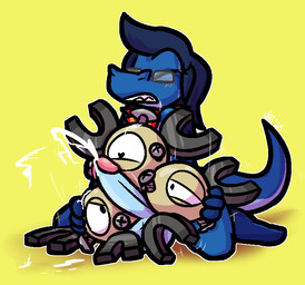 ambiguous_gender anthro balls big_balls big_penis black_body blue_balls blue_body blue_hair blue_penis blue_scales blush bodily_fluids bodyjob carrying_another clenched_teeth cum cum_on_body cum_on_ground cum_on_penis cumshot drooling duo ejaculation erection eyes_closed eyewear genital_fluids genitals glans glasses grey_body grey_eyewear grey_glasses hair kerchief kneeling magnet male male/ambiguous motion_lines orange_kerchief orgasm penis pink_glans red_kerchief saliva scales screw sex sharp_teeth sparkles tan_body teeth ultilix nintendo pokemon ulti_(ultilix) generation_1_pokemon lizard magneton pokemon_(species) reptile scalie shiny_pokemon 2025