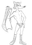 anthro briefs clothed clothing footwear hand_on_hip jacket male open_mouth simple_background socks solo teeth_showing topless topwear underwear white_background thegreatmatsutzu activision crash_bandicoot_(series) pinstripe_potoroo macropod mammal marsupial potoroo black_and_white monochrome sketch