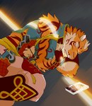 anthro biped clothed clothing eyes_closed fully_clothed lying male male_anthro on_side sleeping solo beirey nekojishi studio_klondike lin_hu felid mammal pantherine tiger hi_res tagme