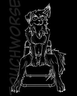 anthro arm_tuft black_arms black_eyes black_hair black_legs black_nose black_paws breasts chair clothing dipstick_ears dipstick_tail ear_markings facial_tuft female folding_chair furniture hair holding_object leg_tuft long_hair looking_at_viewer markings multicolored_ears on_chair panties sitting sitting_on_chair solo spread_legs spreading tail tail_markings teeth tuft underwear touchworse voida canid canine canis mammal wolf hi_res monochrome sketch