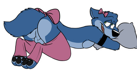 accessory anthro arm_tuft backsack balls bedroom_eyes biped black_nose blue_body blue_fur blue_hair blue_tail bow_(feature) bow_accessory bow_ribbon butt cheek_tuft clothing countershade_face countershade_torso countershading elbow_tuft eyebrows facial_tuft femboy fur furgonomics genitals green_eyes hair half-closed_eyes head_tuft hug hugging_object hugging_pillow inviting leg_warmers legwear looking_back male mostly_nude multicolored_body multicolored_fur narrowed_eyes open_mouth perineum pillow presenting presenting_hindquarters rear_view ribbons seductive shoulder_tuft simple_background smile solo tail tail_accessory tail_bow tail_ribbon teeth toeless_legwear toeless_stockings tuft two_tone_body two_tone_fur white_background rotten_robbie robbie_(rotten_robbie) canid canine canis mammal wolf digital_media_(artwork) flat_colors