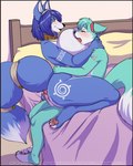 2018 accessory anthro areola bed big_breasts blue_body blue_fur blue_hair blush bodily_fluids breast_play breast_suck breastfeeding breasts canid canine canon_x_oc collaboration collar comic countershading curvy_figure duo eyes_closed female fox fur fur_markings furgonomics furniture genitals green_eyes hair hair_accessory hairband head_grab hi_res hot_dogging huge_breasts krystal_(star_fox) lactating larger_female lavenderpandy looking_at_another male male/female mammal markings milk nintendo nipples nude on_lap penis pillow roflfox sex sitting_on_lap size_difference smaller_male star_fox sucking tail tail_accessory tailband theblackrook thick_thighs voluptuous white_body white_fur