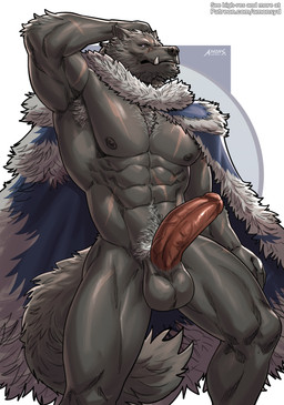 abs anthro armpit_hair balls biceps big_muscles big_penis black_nipples black_sclera body_hair chest_tuft cloak clothed clothing erection fur genitals grey_body grey_fur humanoid_genitalia humanoid_penis male male_anthro muscular muscular_anthro muscular_male nipples pecs penis pubes purple_eyes scar scars_all_over solo text tuft amon-sydonai elden_ring fromsoftware blaidd_(elden_ring) canid canine canis mammal wolf 2023 absurd_res english_text hi_res