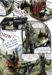 2017 ak-47 ak_platform anthro armor assault_rifle beverage canid canine claws clothing cola comic daria detailed_background digital_media_(artwork) drerika dryden_teichmann ear_piercing english_text facial_markings fallout female feral fox fur green_eyes group gun hair head_markings hi_res horn male mammal markings microsoft multicolored_body multicolored_fur multiple_images nuka-cola open_mouth outside piercing pip-boy ranged_weapon rifle smile soda speech_bubble surprise teeth text wasteland weapon wrist_computer