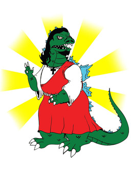 clothing cross fangs religion solo teeth gruntchovski godzilla_(series) toho godzilla jesus_christ reptile scalie 3:4
