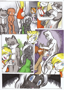 5_fingers age_difference anthro anthro_on_anthro anthro_penetrated anthro_penetrating anthro_penetrating_anthro arm_grab balls black_body black_fur blonde_hair blue_eyes bodily_fluids bound breasts brown_body brown_fur cleavage cleavage_cutout clothed clothing covering covering_crotch covering_mouth covering_own_mouth covering_self cum cutout dress ear_grab embarrassed erection eyes_closed facial_markings feet fellatio female female_penetrated fingers flaccid footwear forced forced_oral foreskin fully_clothed fur furgonomics genital_fluids genitals gesture gloves_(marking) green_clothing green_dress grey_body grey_eyes grey_fur grin group hair hand_gesture hands_behind_back head_markings high_heeled_sandals high_heels humanoid_genitalia humanoid_penis interspecies kneeling kneeling_oral_position larger_female larger_male leg_markings male male/female male_penetrating male_penetrating_female markings mask_(marking) multicolored_body multicolored_fur nude older_female older_male oral orange_clothing orange_dress orange_hair penetration penile penis penis_grab pink_clothing pink_dress pointing rape rape_face sandals scared sex shoes short_dress shota size_difference smaller_female smaller_male smile socks_(marking) standing sweat tears teeth two_tone_body two_tone_fur white_body white_fur white_hair young young_anthro younger_female younger_male daigaijin canid canine canis deer domestic_cat domestic_dog domestic_ferret felid feline felis lagomorph leporid mammal mephitid mustelid musteline procyonid rabbit raccoon skunk true_musteline weasel comic