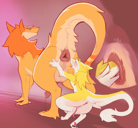 anal anal_penetration animal_genitalia anthro anus balls big_anus bodily_fluids duo female female_rimming_male feral fur genitals male male/female oral orange_body orange_fur pawpads penetration penis perineum pink_anus pink_pawpads pink_penis pink_vulva pseudo-penis rimming saliva sex size_difference vulva yellow_body yellow_fur snake28 sergal hi_res