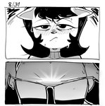 absolute_territory anthro bodily_fluids clothing clothing_pull crotch_lines female panties panty_pull solo sweat sweater topwear turtleneck underwear underwear_pull undressing undressing_self dbaru nickelodeon t.u.f.f._puppy kitty_katswell domestic_cat felid feline felis mammal 2025 black_and_white hi_res monochrome