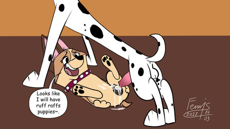 animal_genitalia animal_penis animal_vulva black_ears black_nose black_spots bodily_fluids brown_ears canine_genitalia canine_penis canine_vulva cum cum_inside duo female feral floppy_ears fur genital_fluids genitals heterochromatic_ears larger_male leaking_cum male male/female penis sex size_difference smaller_female spots tan_body tan_fur text toony vaginal vulva white_body white_fur fenris64 101_dalmatian_street 101_dalmatians disney clarissa_(101_dalmatians) dylan_(101_dalmatians) canid canine canis dalmatian domestic_dog herding_dog mammal pastoral_dog welsh_corgi 16:9 english_text hi_res widescreen