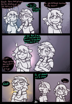 ahoge anthro apology bodily_fluids clothing conjoined_speech_bubble crossed_arms dialogue duo eyebrow_through_hair eyebrows eyes_closed facial_piercing female fingers flying_sweatdrops hair hat headgear headwear lip_piercing looking_at_another open_mouth piercing shirt speech_bubble sweat sweatdrop t-shirt text topwear translucent translucent_hair mewgle lucy_(mewgle) raleigh_(mewgle) deer gulonine mammal marten mustelid musteline 2025 comic english_text hi_res