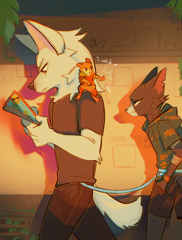 anthro anthrofied bottomwear bound clothed clothing dialogue female fur group holding_object hoodie leash male pants reading shirt shorts size_difference standing tail text topwear trio walking white_body white_fur hyilpi bolt_(film) disney bolt_(bolt) mittens_(bolt) rhino_(bolt) canid canine canis cricetid domestic_cat domestic_dog felid feline felis hamster mammal rodent 2025 comic digital_media_(artwork) english_text