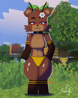 accessory anthro big_butt brown_body butt clothing cloud collar female forest fur grass hair_accessory insect_wings legwear looking_at_viewer plant plushie red_eyes sky smile solo tree wings zipper zipper_mouth ivolflobogris microsoft minecraft mojang xbox_game_studios bia_(slipperyt) animate_inanimate arthropod bear bee bee_(minecraft) hymenopteran insect living_plushie mammal 4:5 absurd_res digital_media_(artwork) hi_res