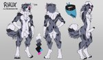 anthro balls digitigrade fur genitals grey_body grey_fur humanoid_genitalia humanoid_penis male penis smile solo white_body white_fur hazakyaracely rhux_(luke_reinhard) border_collie canid canine canis collie domestic_dog herding_dog mammal pastoral_dog sheepdog 2021 digital_media_(artwork) model_sheet