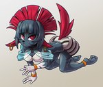 5_fingers 5_toes all_fours anklet anthro anthrofied arm_support athletic athletic_anthro athletic_female bangs barefoot bent_legs biped black_collar black_eyebrows black_nose black_outline bottomless bottomwear bra bracelet breasts cheek_tuft cleavage clothed clothing collar cosplay costume curling_toes dark_eyelids ear_piercing ear_ring eyebrows eyelashes facial_tuft feet female female_anthro fingers forehead_gem forward_arm_support freckled_face freckles front_view fur furgonomics gem glistening_eyelids glowing glowing_markings gold_(metal) gold_bracelet gold_jewelry gold_piercing hair half-closed_eyes head_tuft humanoid_feet jewelry leg_armor looking_at_viewer looking_up looking_up_at_viewer markings medium_breasts midriff narrowed_eyes necklace off_shoulder open_mouth outline panties piercing plantigrade pokemorph pose raised_hand raised_shoulder raised_tail red_eyes red_hair red_tail ring_piercing side_view simple_background soles solo tail tail_tuft tassets thick_eyelashes three-quarter_view toes tongue topwear translucent translucent_clothing translucent_topwear tuft underwear white_background white_bottomwear white_bra white_clothing white_outline white_panties white_underwear rodricoro nintendo pokemon trickster_online cat_(trickster_online) fan_character fang_the_weavile generation_4_pokemon mammal pokemon_(species) weavile 2025 chromatic_aberration digital_drawing_(artwork) digital_media_(artwork) hi_res pinup