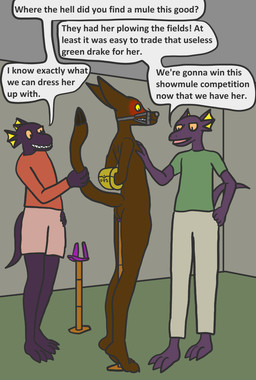anal anal_penetration anthro anthro_on_anthro arm_cuffs bdsm blush bondage bound bridle brown_body brown_fur clothed clothed_male clothing dildo dildo_in_ass dildo_in_vagina dildo_insertion female flat_chested fondling fur group male male/female nude nude_anthro nude_female object_in_ass one-bar_prison packmule penetration rape_play sex_toy sex_toy_in_ass sex_toy_in_vagina sex_toy_insertion text trio undressed vaginal vaginal_penetration trinitite tory_(trinitite) ahuizotl purple_lizard_(trinitite) english_text