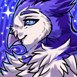 abstract_background anthro beak biped blue_eyes blue_sclera eyebrows eyelashes feathers male pattern_background purple_body purple_feathers simple_background solo white_body white_feathers conditional_dnp puddingpaw avian bird owl 1:1 2024 digital_media_(artwork) icon low_res shaded
