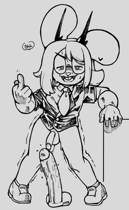 5_fingers after_anal after_anal_masturbation after_anal_penetration after_masturbation anthro antlers balls bangs big_dildo biped bodily_fluids bottomless bottomless_anthro bottomless_male buckteeth clothed clothed_anthro clothed_male clothing collared_shirt dialogue dildo dress_shirt emanata eyewear fingers flaccid flipping_viewer_off footwear front_view genitals gesture gesturing_at_viewer glasses gloves hand_gesture handwear horn humanoid_genitalia humanoid_hands humanoid_penis knock-kneed looking_at_viewer male male_anthro middle_finger narrowed_eyes necktie open_mouth open_smile penis pigeon_toed plantigrade profanity sex_toy shaking shaking_legs shirt shoes smile smiling_at_viewer sneakers solo speech_bubble standing sweat teeth text topwear trembling vest wearing_glasses noahdoesart wyatt_(anaugi) jackalope lagomorph mammal 2025 english_text full-length_portrait greyscale hi_res monochrome portrait