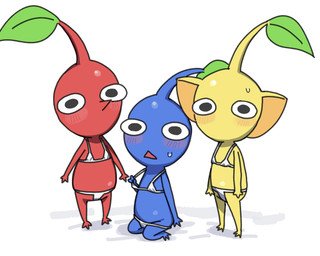 3_fingers 3_toes ambiguous_gender ambiguous_humanoid bikini bikini_pull black_eyes blue_body blue_skin blush blush_lines bodily_fluids clothing clothing_pull feet fingers glistening glistening_head group kneeling leaf_(anatomy) looking_at_viewer noseless not_furry open_mouth pink_blush plant pointy_nose purple_blush red_body red_nose red_skin simple_background standing sweat swimwear swimwear_pull toes trio two-piece_swimsuit white_background white_bikini white_clothing white_swimwear yellow_blush yellow_body yellow_ears yellow_skin recorder_(artist) nintendo pikmin blue_pikmin elemental_creature elemental_humanoid flora_fauna humanoid pikmin_(species) plant_humanoid red_pikmin yellow_pikmin 2025 digital_drawing_(artwork) digital_media_(artwork) hi_res
