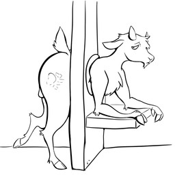 anthro hand_print hoof_hands hooves horn looking_at_viewer male nude open_mouth through_wall bovid caprine goat mammal absurd_res hi_res