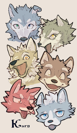 amber_eyes ambiguous_form ambiguous_gender blue_body blue_eyes blue_fur blue_pupils brown_body brown_fur eyebrows floppy_ears folded_ears fur furrowed_eyebrows green_body green_eyes green_fur green_pupils grey_background group heterochromia looking_at_viewer looking_down no_pupils open_mouth open_smile orange_eyes pink_tongue pupils red_body red_fur red_tongue simple_background smile smiling_at_viewer solo tan_body tan_fur teeth text tongue tongue_showing white_body white_eyebrows white_fur white_sclera yellow_eyes kuromonsart canid mammal 2022 absurd_res artist_name colored dated digital_drawing_(artwork) digital_media_(artwork) english_text headshot_portrait hi_res portrait