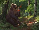 2022 ambiguous_gender bear biped brown_bear caraid day detailed_background digital_media_(artwork) feral forest grass hasbro magic:_the_gathering mammal official_art outside paws plant raised_finger raised_pinky sitting solo tree ursine wizards_of_the_coast