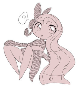 featureless_legs female forehead_gem gem looking_at_viewer mitten_hands open_mouth pseudo_hair question_mark simple_background solo speech_bubble white_background yakiniku628 nintendo pokemon generation_5_pokemon humanoid legendary_pokemon meloetta meloetta_(aria_form) pokemon_(species) monochrome