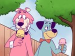 anthro blue_body blue_fur canid canine canis cougar dessert domestic_dog duo felid feline food fur hanna-barbera huckleberry_hound ice_cream male male/male mammal pink_body pink_fur snagglepuss snagglepuss_(series) tarnydraws the_huckleberry_hound_show