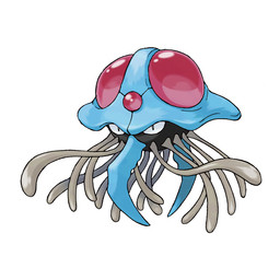 ambiguous_gender blue_body feral front_view multi_eye red_eyes simple_background solo tentacles white_background white_sclera ken_sugimori nintendo pokemon generation_1_pokemon pokemon_(species) tentacruel 1:1 full-length_portrait official_art portrait