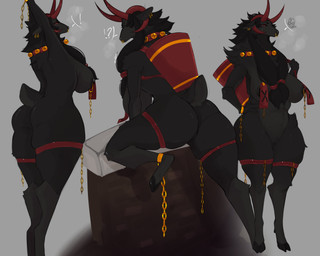 4_horns anthro areola bell bell_collar big_breasts big_butt biped black_body black_fur breasts butt cloven_hooves collar ear_piercing ear_ring facial_piercing featureless_crotch feet female fur grey_body grey_fur holidays hooves horn multi_horn multicolored_body multicolored_fur nipple_chain nipple_piercing nipple_ring nipples nose_piercing nose_ring piercing quadrilateral_nipple_piercing red_horn ring_piercing septum_piercing small_waist soles solo two_tone_body two_tone_fur underhoof wide_hips lvlirror christmas krampus bovid caprine caprine_demon demon goat_demon mammal 2022 absurd_res digital_media_(artwork) hi_res