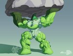 agonwolfe anthro big_biceps big_breasts black_sclera breasts cacturne female generation_3_pokemon green_body huge_breasts humanoid hyper lifting_object muscular nintendo pokemon pokemon_(species) quadriceps smile solo spikes