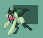 3_fingers 3_toes all_fours ambiguous_gender feet feral fingers fur green_body green_fur pink_eyes simple_background solo toes warewolf_(artist) nintendo pokemon felid feline generation_9_pokemon mammal meowscarada pokemon_(species) hi_res signature