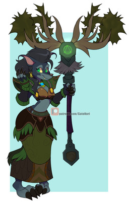 anthro armor black_body black_fur black_hair claws druid fangs female fur green_eyes hair looking_back magic_user solo staff teeth tribal_spellcaster norithecat blizzard_entertainment microsoft warcraft xbox_game_studios hyld_gladstone canid mammal werecanid werecreature worgen absurd_res digital_media_(artwork) hi_res