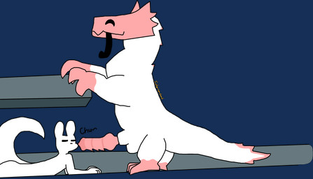 ambiguous_gender animal_genitalia anthro claws duo feral fur genitals knot lying male male/ambiguous penile_spines penis quadruped sheath standing tail unsheathed white_body white_fur internetdood rain_world videocult survivor_(rain_world) lizard_(rain_world) slugcat strawberry_lizard_(rain_world) hi_res
